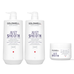 Goldwell - Just Smooth - Shampoo 1000ml & Conditioner 1000ml & Treatment 200ml