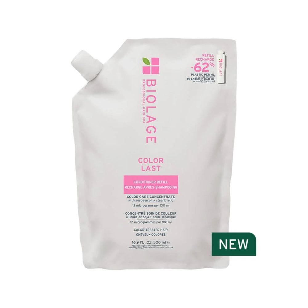 A 500ml refill pouch of Colorlast Condtioner on a white background.