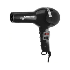 The image shows a black ETI Turbodryer professional hairdryer centered against a plain white background.