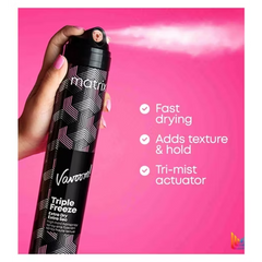 A can of Matrix hair spray with the Vavoom! Triple Freeze Extra Dry