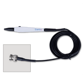 A Sterex industrial probe with a white handle, black cable, and metal connector, shown on a white background with a detail inset of the connector.