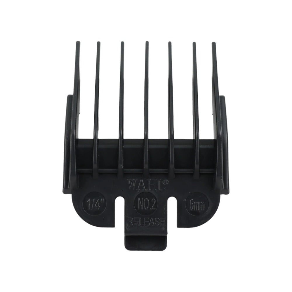 A black plastic attachment comb number 2, suitable for most popular electrical clippers, with Wahl branding on it.