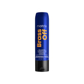 Dark blue Matrix Brass Off conditioner bottle with a black cap and bold orange branding, described as a nourishing formula 300 ml.