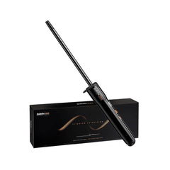 BaByliss PRO Titanium Expression Ultra-Slim Wand hair curler, black color, displayed alongside its packaging.