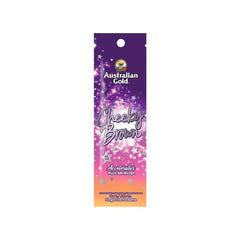Australian Gold Cheeky Brown sachet with a purple and pink design indicating a tanning product.