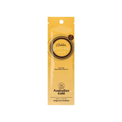 Australian Gold Golden Sunshine sachet, containing a dark tanning accelerator with Aloe Vera and other skin-nourishing ingredients.
