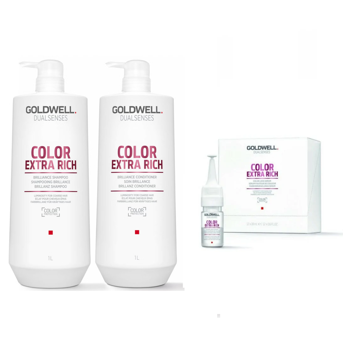 Goldwell - Color Extra Rich - Shampoo 1000ml & Conditioner 1000ml & Lock Serum