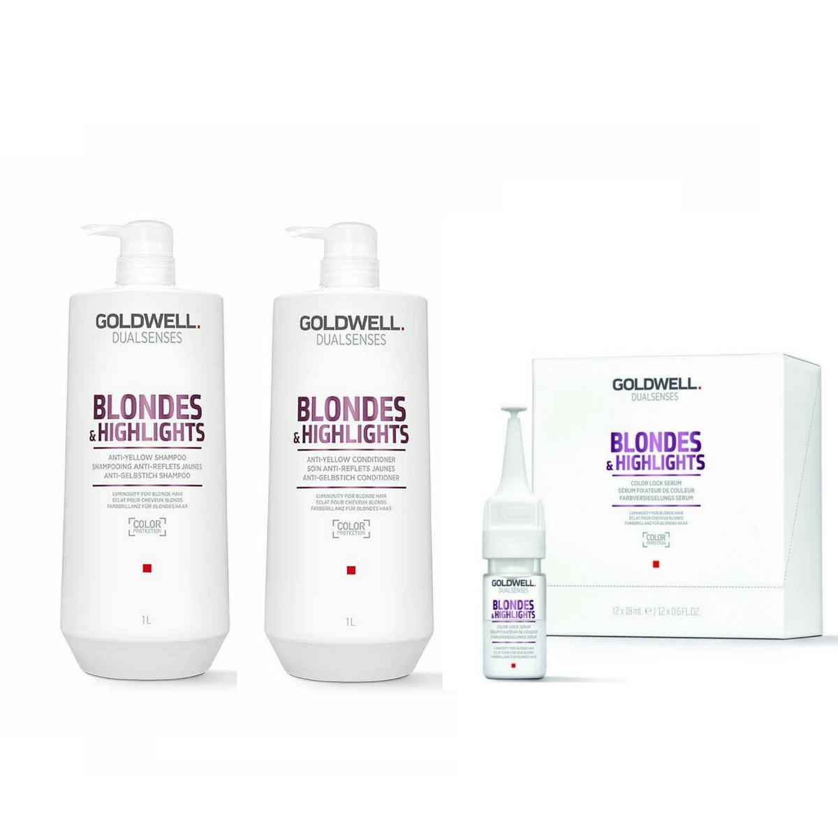 Goldwell - Blonde & Highlights - Shampoo 1000ml & Conditioner 1000ml & Lock Serum