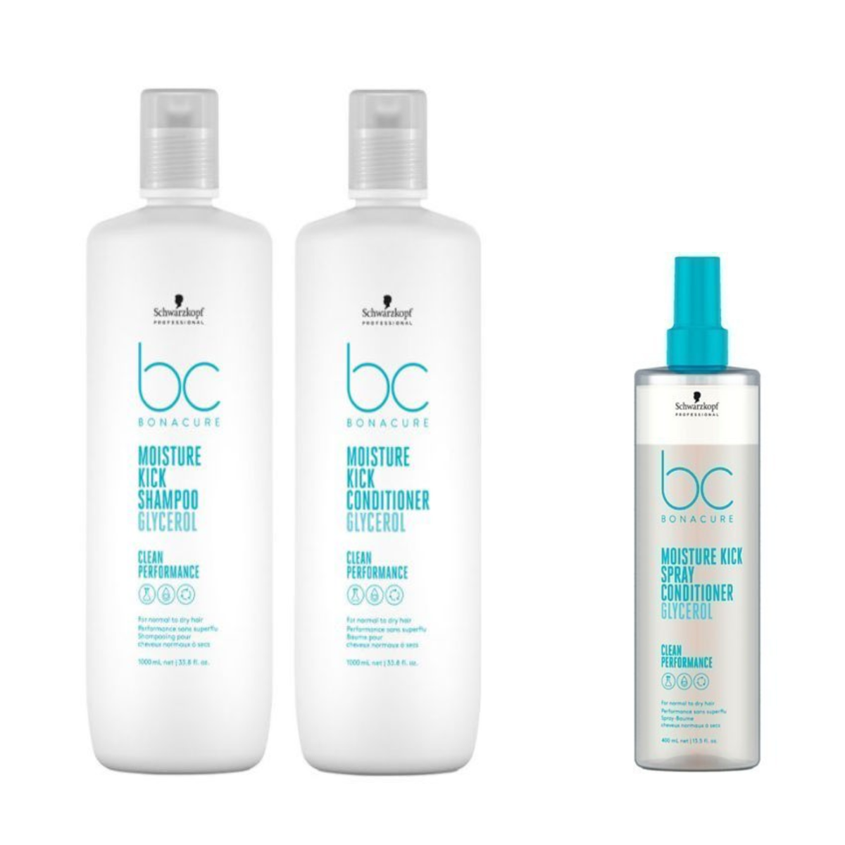 Schwarzkopf - Moisture Kick - Shampoo 1000ml & Conditioner 1000ml & Spray Conditioner 400ml