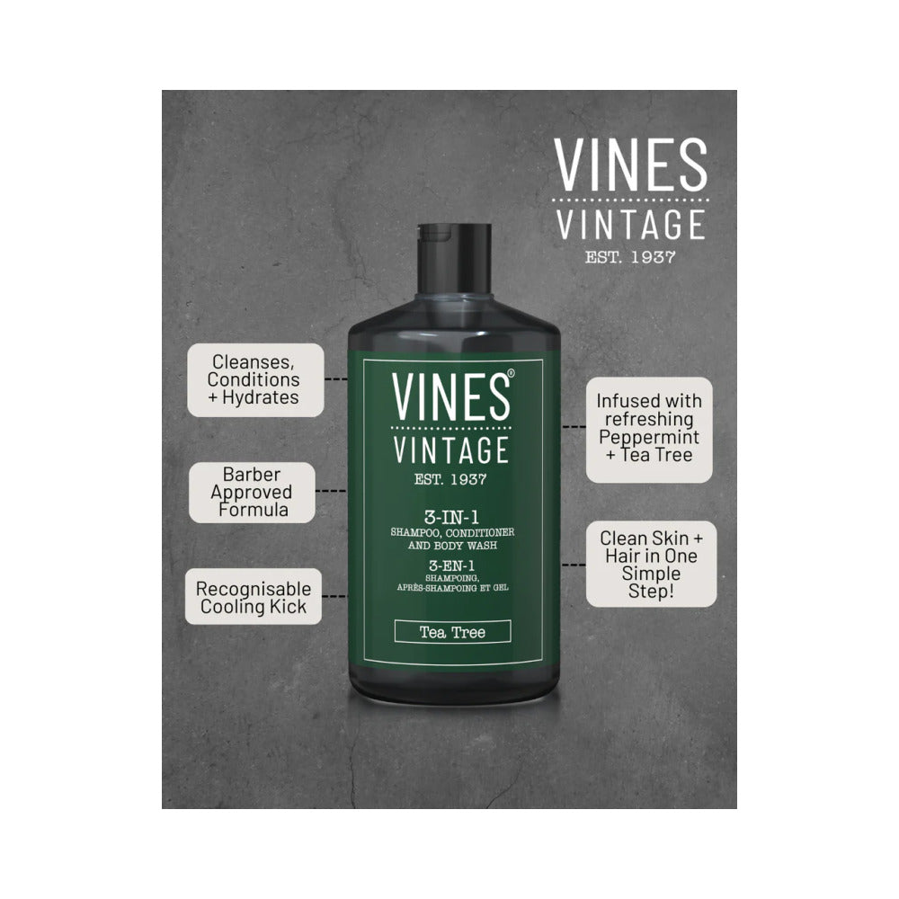 VINES VINTAGE - BARBER RANGE - 3-in-1 Shampoo, Conditioner & Body Wash