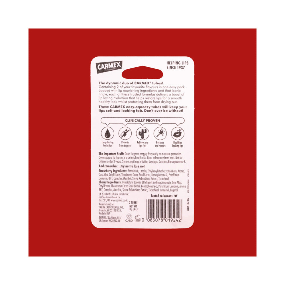 CARMEX - Strawberry & Cherry Tube SPF15 Duo (10g)
