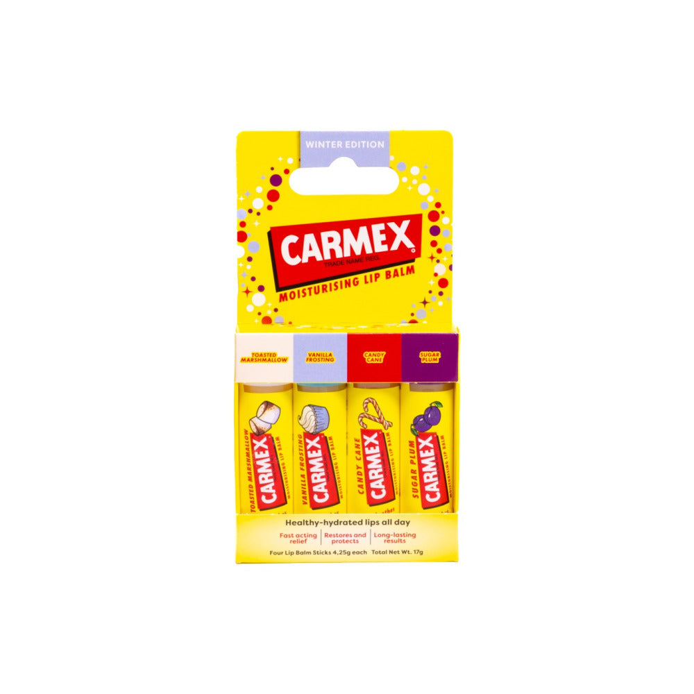 CARMEX - Winter Edition Stick 4 Pack - (Toasted Marshmallow, Vanilla Frosting, Candy Cane, Sugar Plum 4.25g)