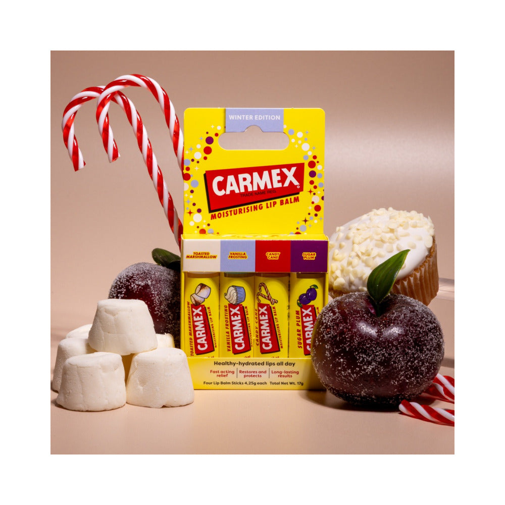 CARMEX - Winter Edition Stick 4 Pack - (Toasted Marshmallow, Vanilla Frosting, Candy Cane, Sugar Plum 4.25g)