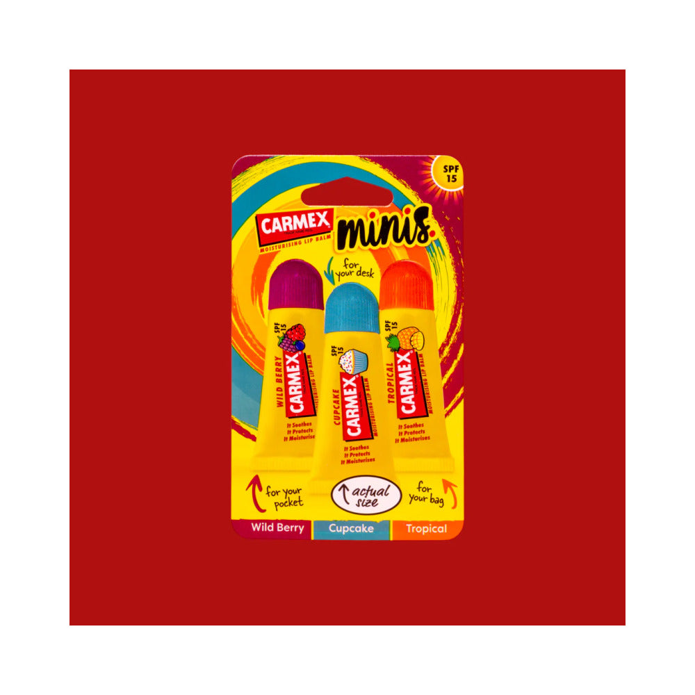 CARMEX -  Lip Balm Tube 3pk (5g) -  Tingle Free: Wild Berry, Cupcake & Tropical