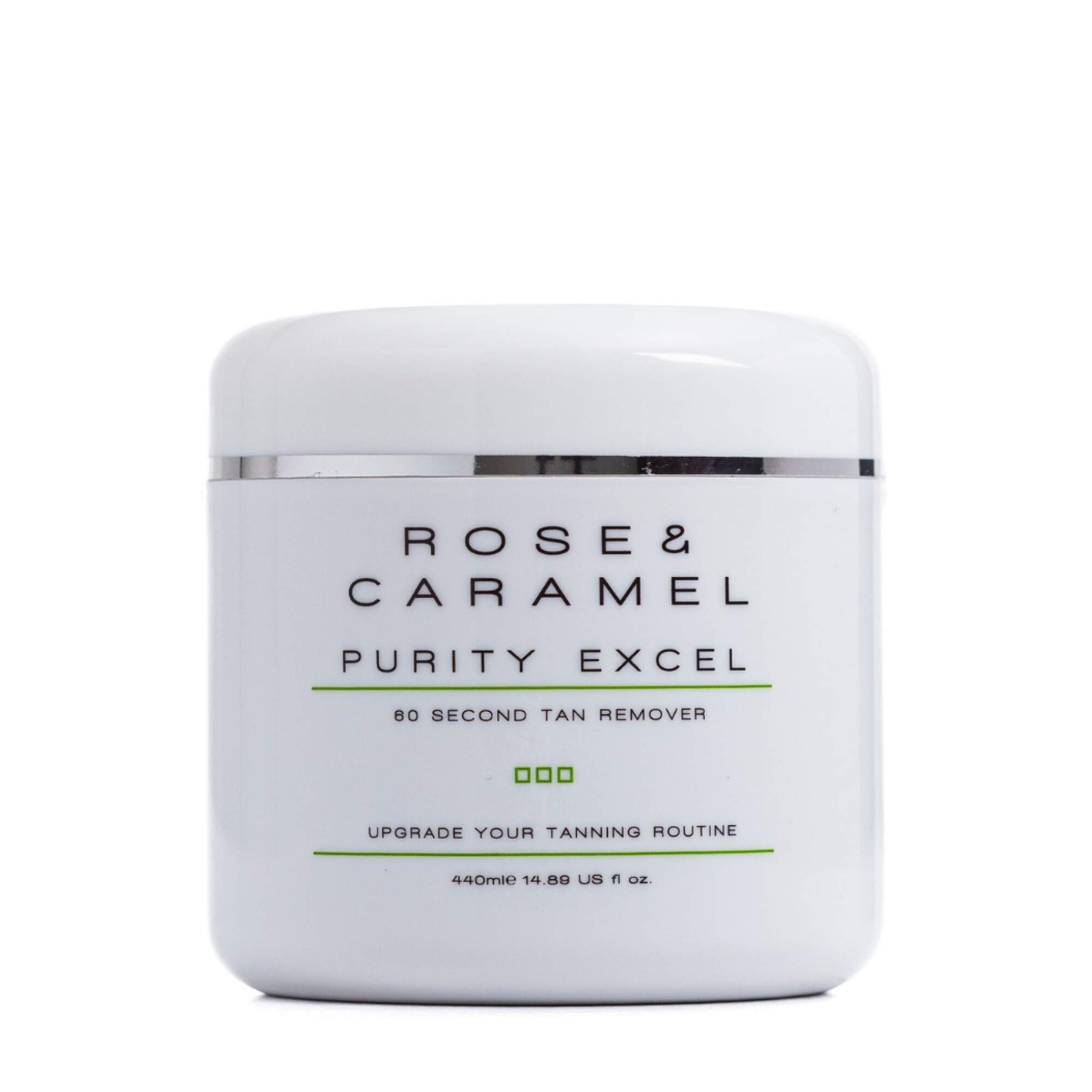 White tub branded Rose & Caramel Self Tan Remover with a white background.