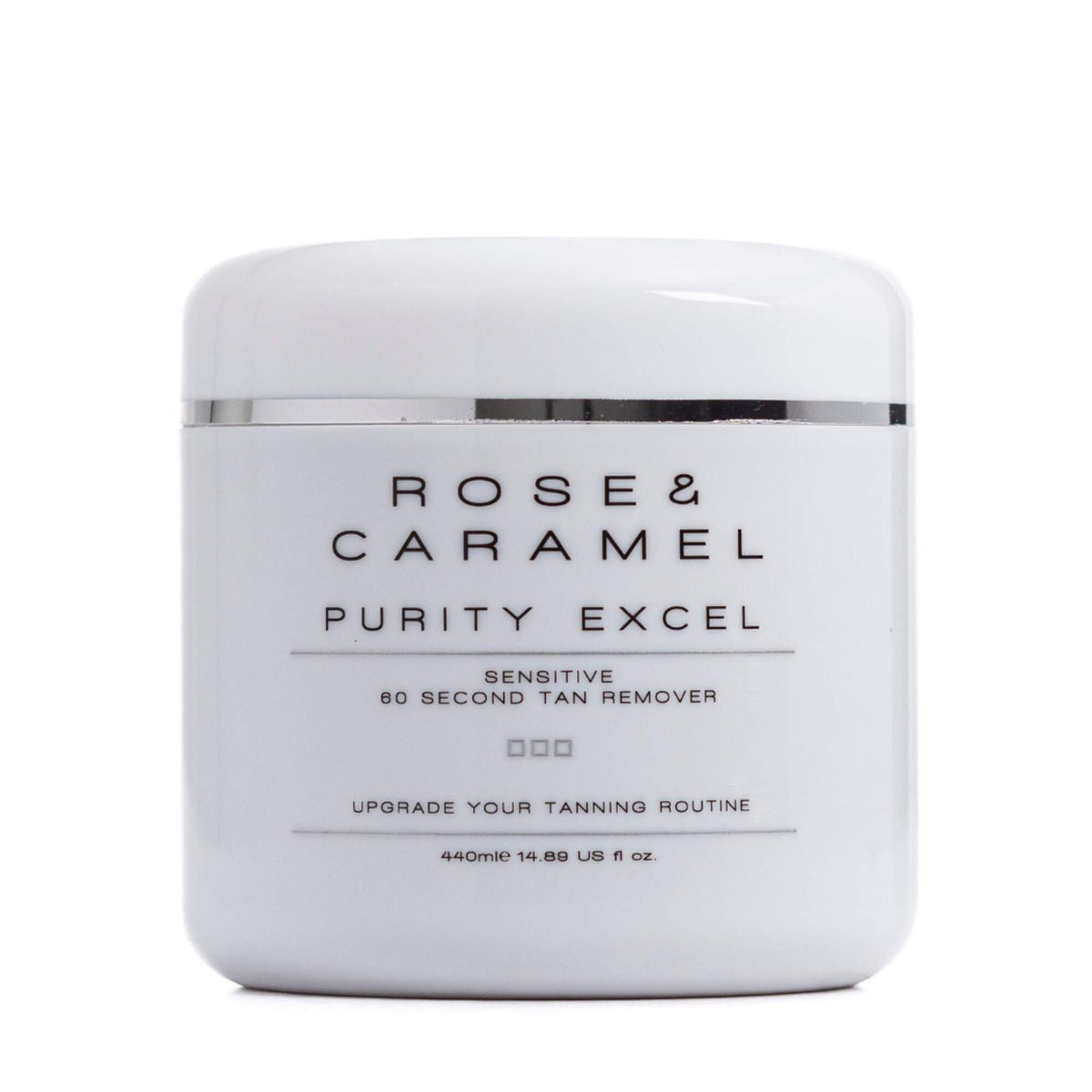 White tub branded Rose & Caramel Self Tan Remover with a white background.