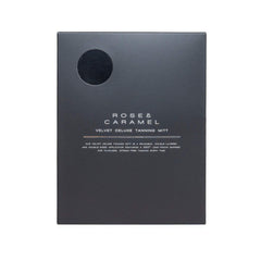 Black Rose and Caramel Tanning mitt box with white background. 
