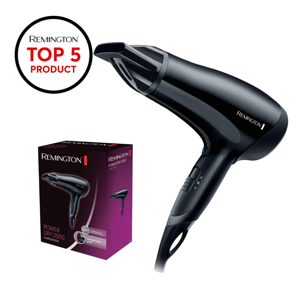 Remmington Power Dry 2000 Hair Dryer – Black