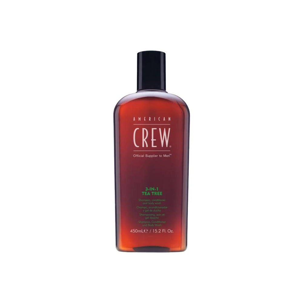 Brown shampoo bottle with green and white writing on a white background. 
