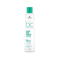 A white 250ml bottle of Volume Boost shampoo with green text on a white background. 
