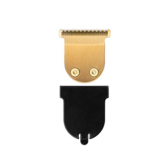Gold T-blade replacement and guard on a white background. 