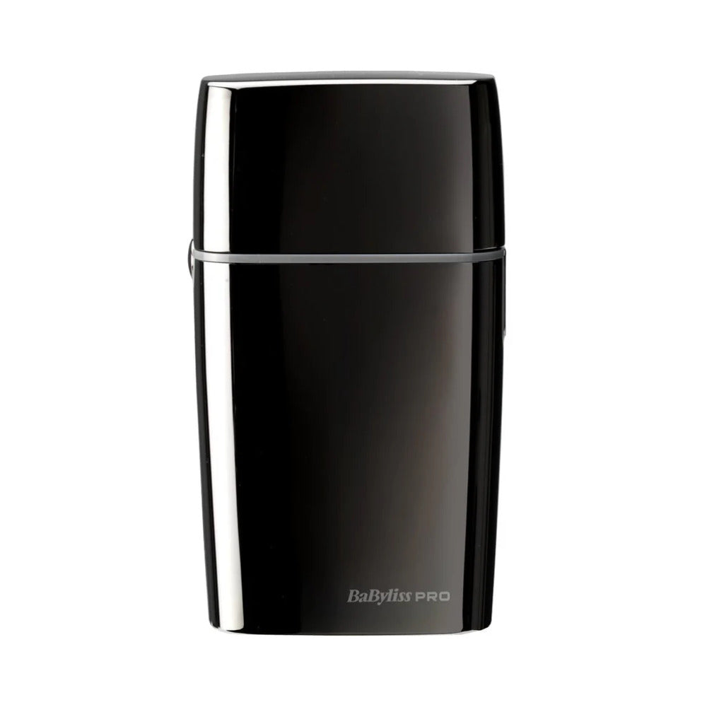 Black shaver with the lid on a white background. 