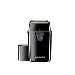 A black BaByliss PRO UV double foil shaver with a metallic finish and a blue light indicator. The product is corded and has a sleek, modern design.