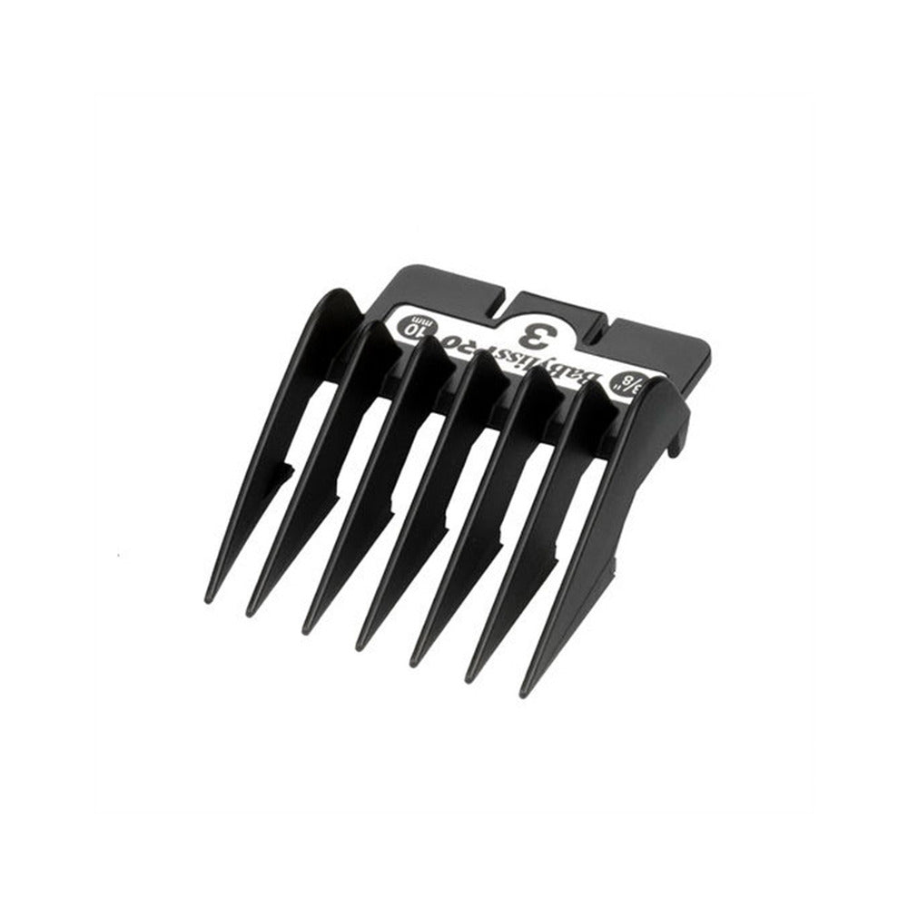 A black clipper comb guide size three on a white background. 