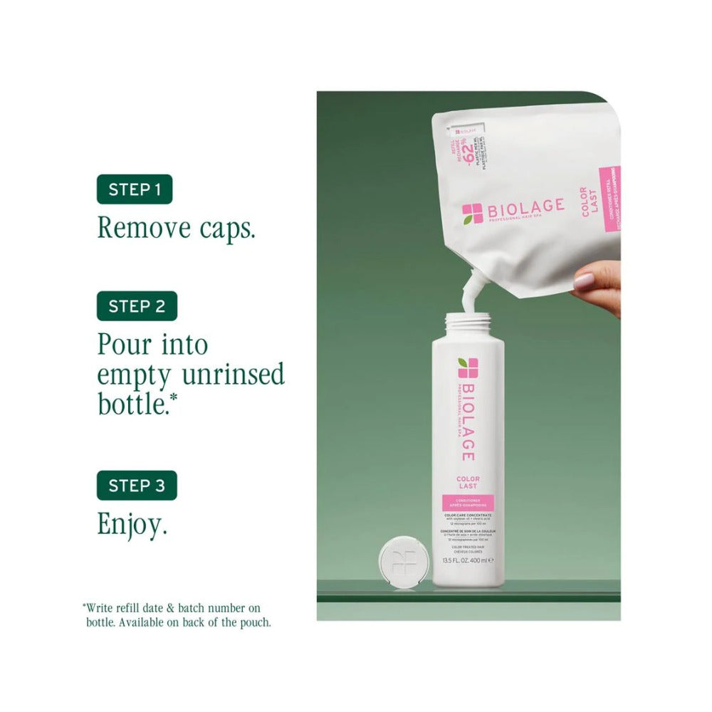 A poster of the three steps on how to refill the bottle. 