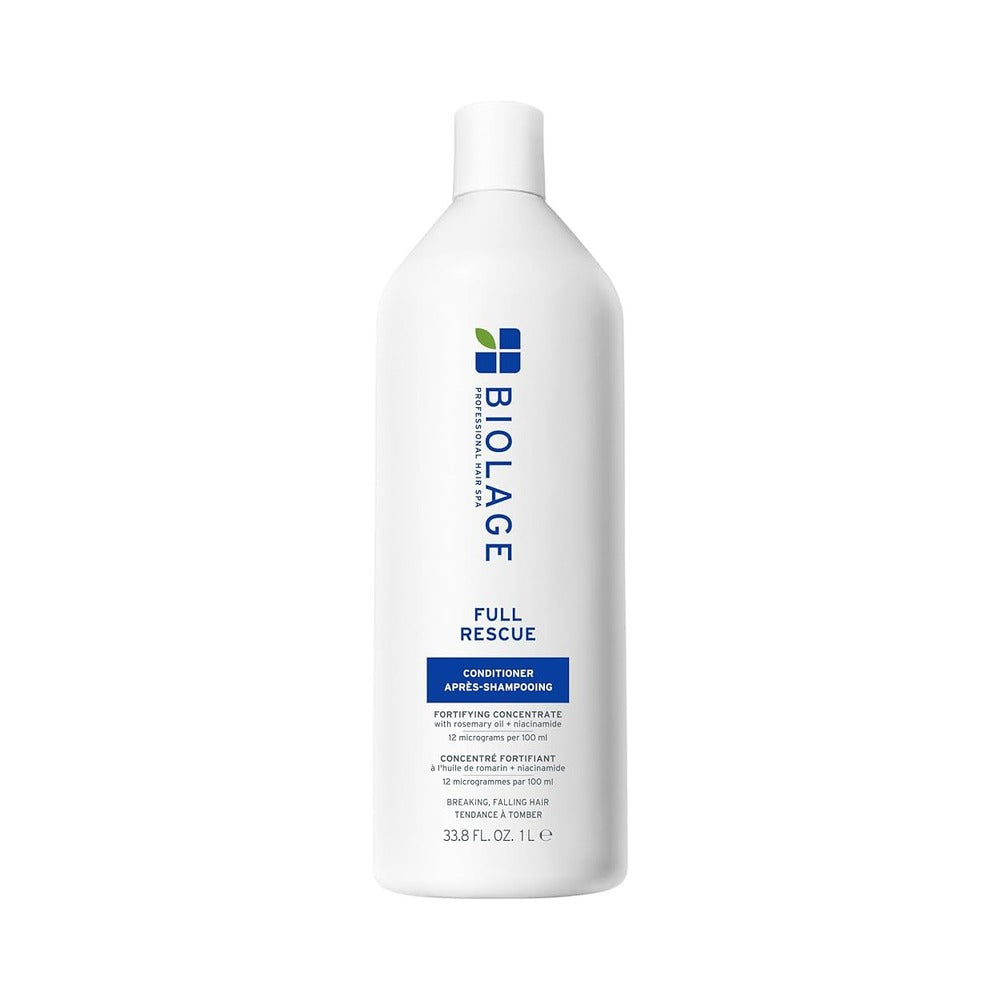 A 1000ml bottle of Full Rescue Conditioner on a white background. 