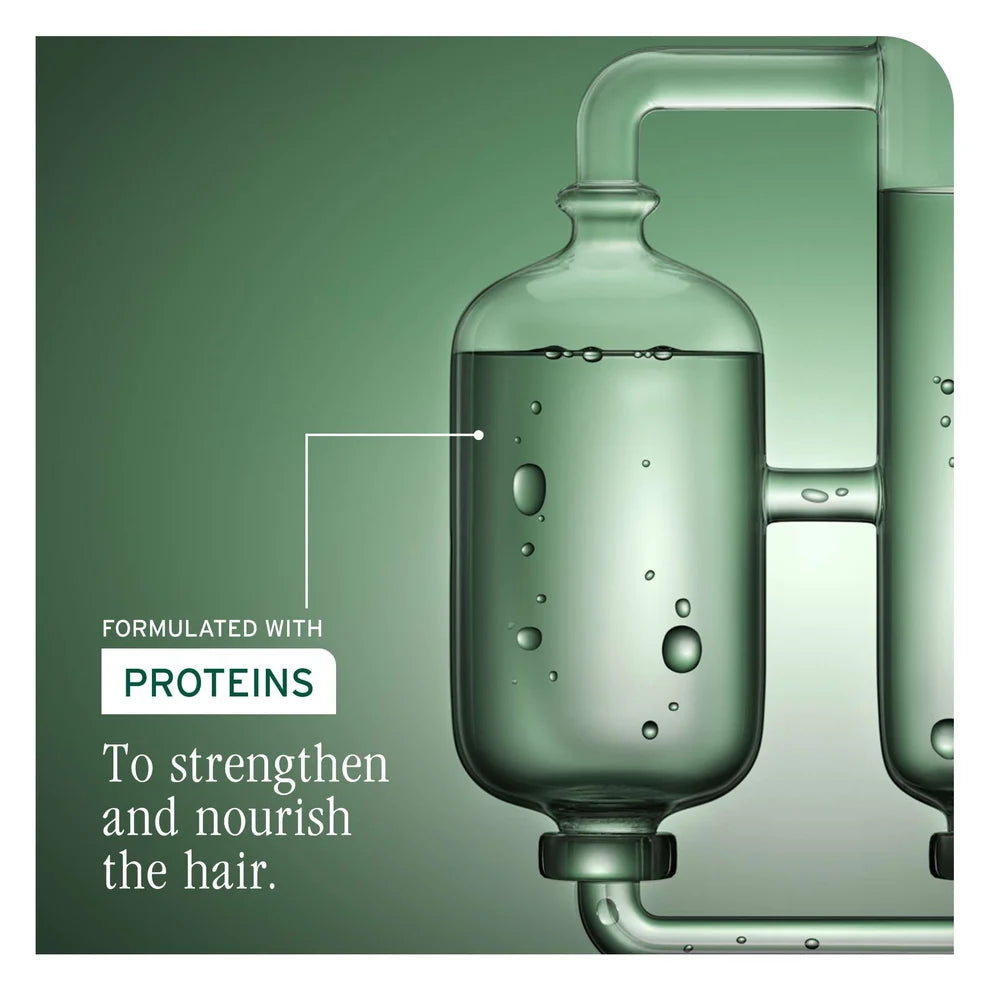 Poster explaining it is formulated with proteins next to pipes. 