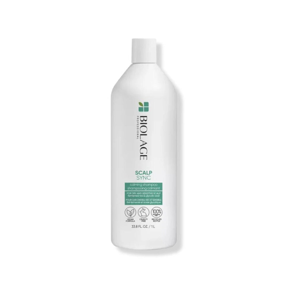 A bottle of Biolage Scalpsync Calming Shampoo Ltr.