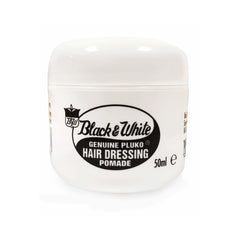 A white container of Black & White Genuine Pluto Hair Dressing Wax, with a capacity of 50ml indicated.