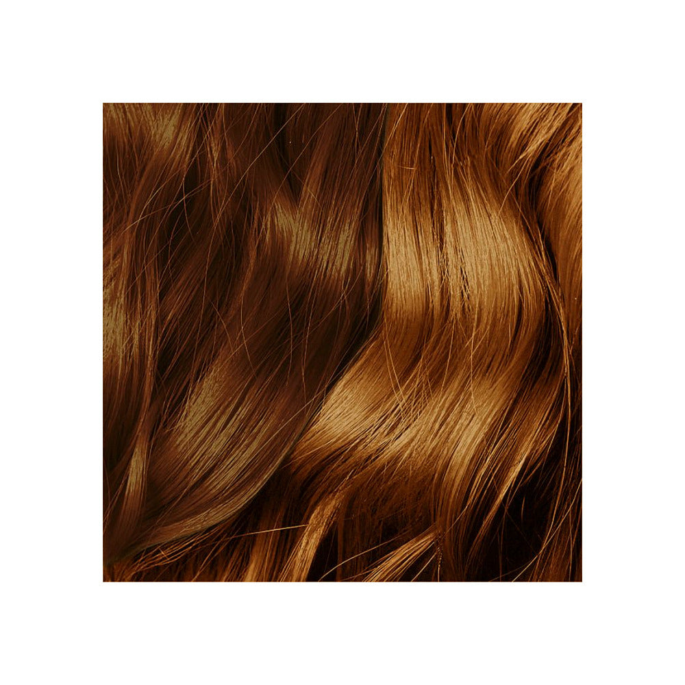 Light brown hazel hair colour swatch strand.
