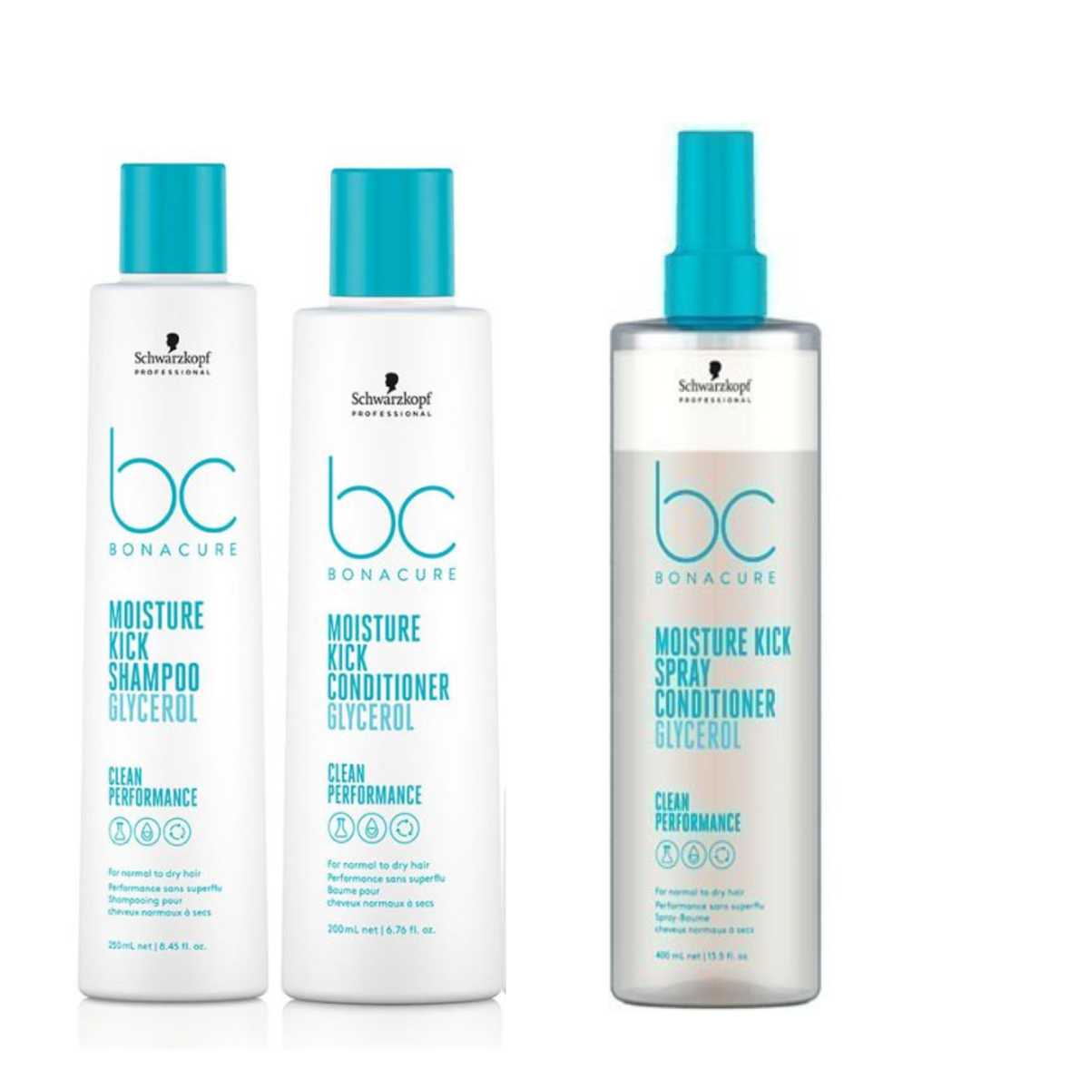 Schwarzkopf - Moisture Kick - Shampoo 250ml & Conditioner 200ml & Spray Conditioner 400ml