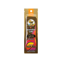 Australian Gold Gelée Accelerator sachet for tanning, with a picture of a woman in a bikini on the packaging.