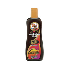 Australian Gold Gelee Accelerator Bottle for tanning, 250ml size, with label and cap visible.